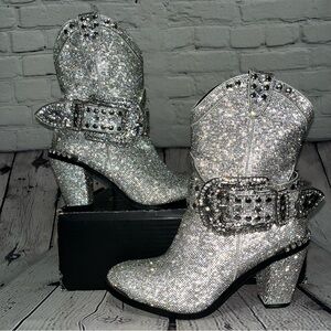 Club Exx Dolls Kill Icy Sheriff Shine Rhinestone Embellished Cowboy Boots